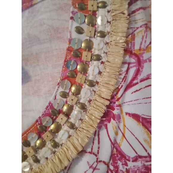 Blazer Jacket Ruby Rd 20W Snaps Beads Straw Tropical Floral Pink Orange White - Picture 3 of 8